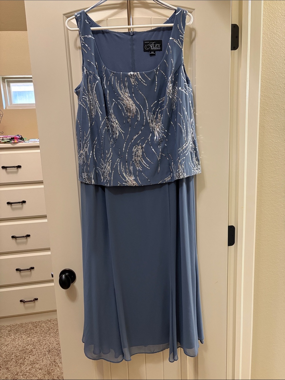 Alex Evenings Dusty Blue Beaded Midi Dress